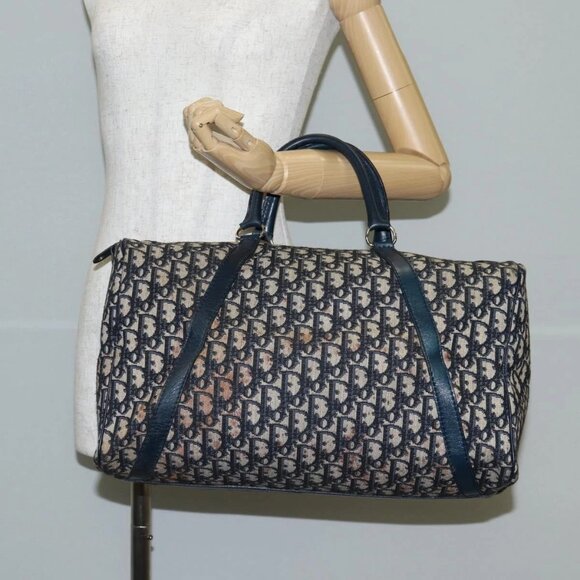Dior Handbags - Christian Dior Trotter Canvas Boston Bag Navy Silver Auth 129623